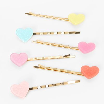 Pastel Heart Hair Pins - 6 Pack