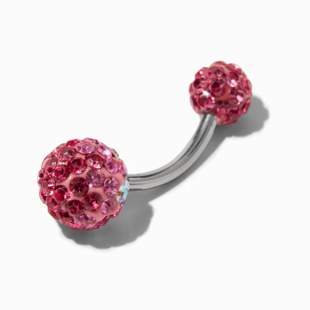 Silver 14G Pink Fireball Belly Ring