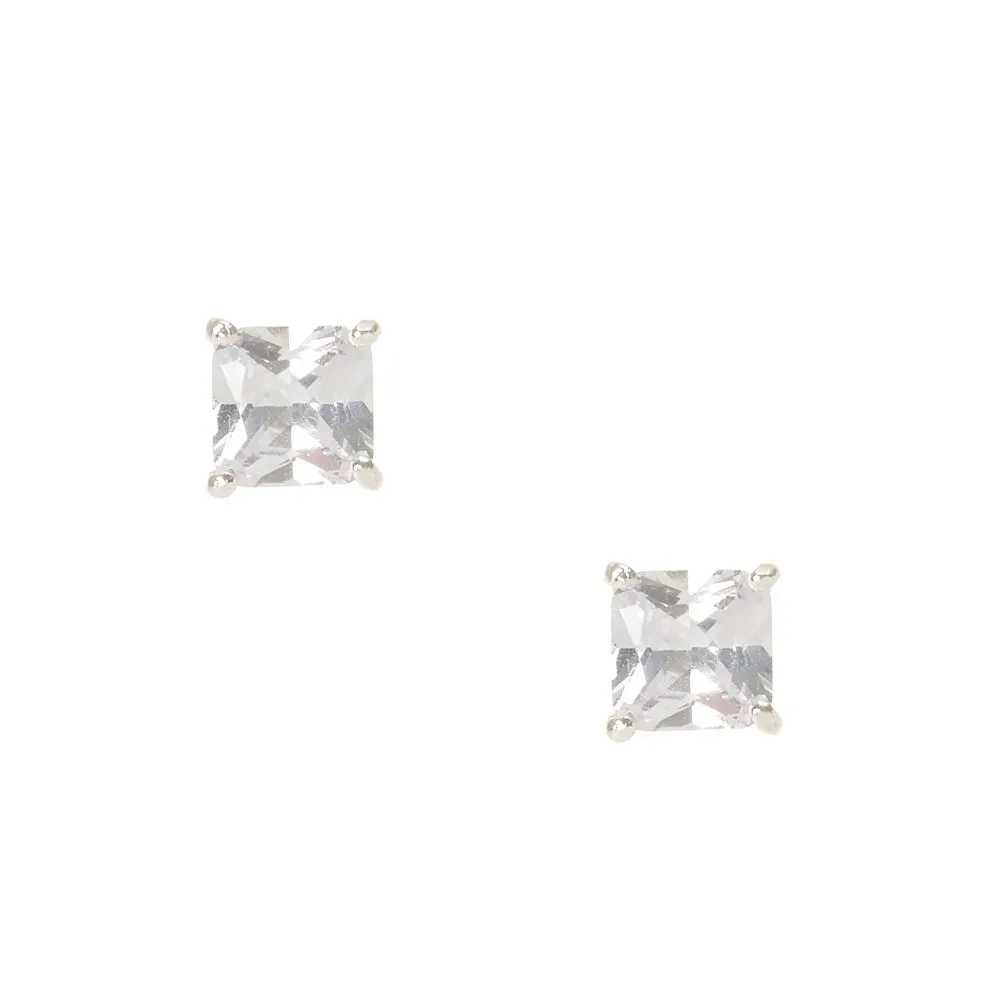 7MM Cubic Zirconia Square Cut Four Prong Set Stud Earrings