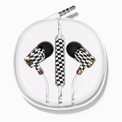 Black & White Checkerboard Silicone Earbuds
