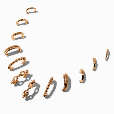 Gold-tone Graduated Embellished Hoop Earring Stackables Set - 6 Pack