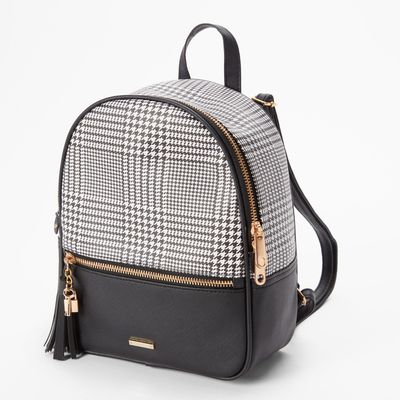Black Houndstooth Check Small Backpack