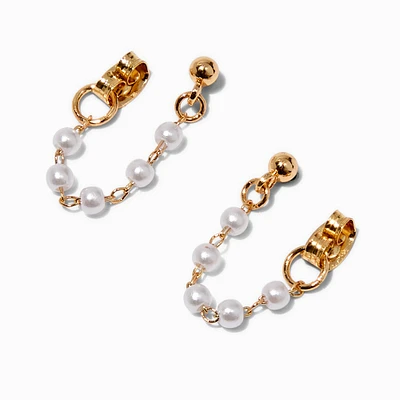 Pearl & Gold-tone Chain Front & Back Earrings