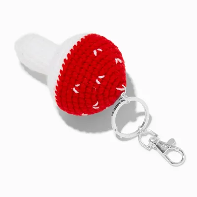 Red Crocheted Mushroom Keychain