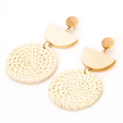 Gold 3" Half Circle Woven Drop Earrings