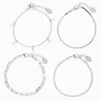 Silver Cubic Zirconia Woven Chain Bracelets - 4 Pack