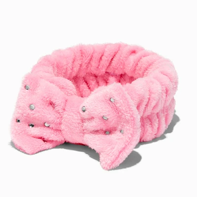 Blush Pink Bling Furry Makeup Bow Headwrap