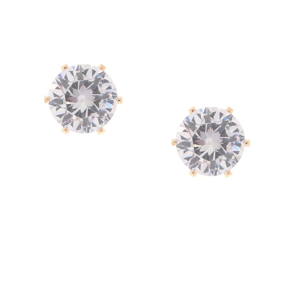 Gold 7MM Cubic Zirconia Brilliant Cut Stud Earrings