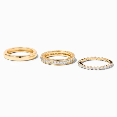 Icing Select 18k Gold Plated Crystal Stackable Rings - 3 Pack