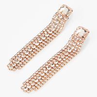 Rose Gold Square Rhinestone Linear Fringe 3" Drop Earrings