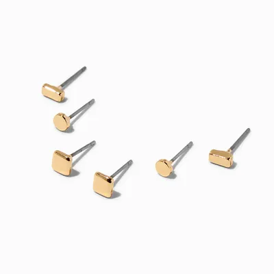 Gold Tiny Geometric Stack Stud Earrings - 3 Pack