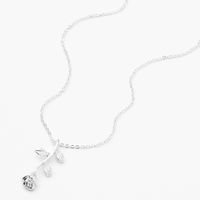 Silver Long Stemmed Rose Pendant Necklace