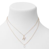 Gold Cubic Zirconia Zodiac Multi Strand Necklace - Pisces