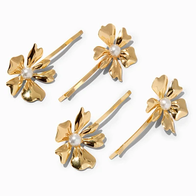 Gold-tone Floral Pearl Hair Pins - 4 Pack