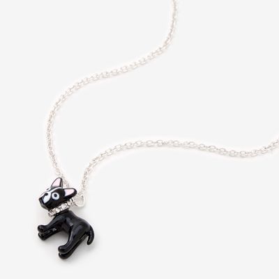 Black French Bulldog Silver Pendant Necklace