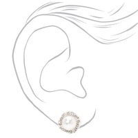 Silver Embellished Halo Pearl Stud Earrings