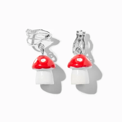 Red Mushroom 1" Drop Clip-On Earrings