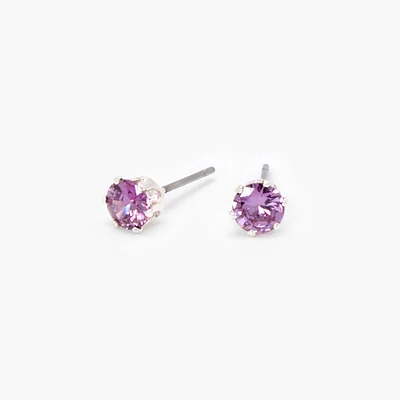 Sterling Silver Purple Cubic Zirconia 5MM Round Stud Earrings