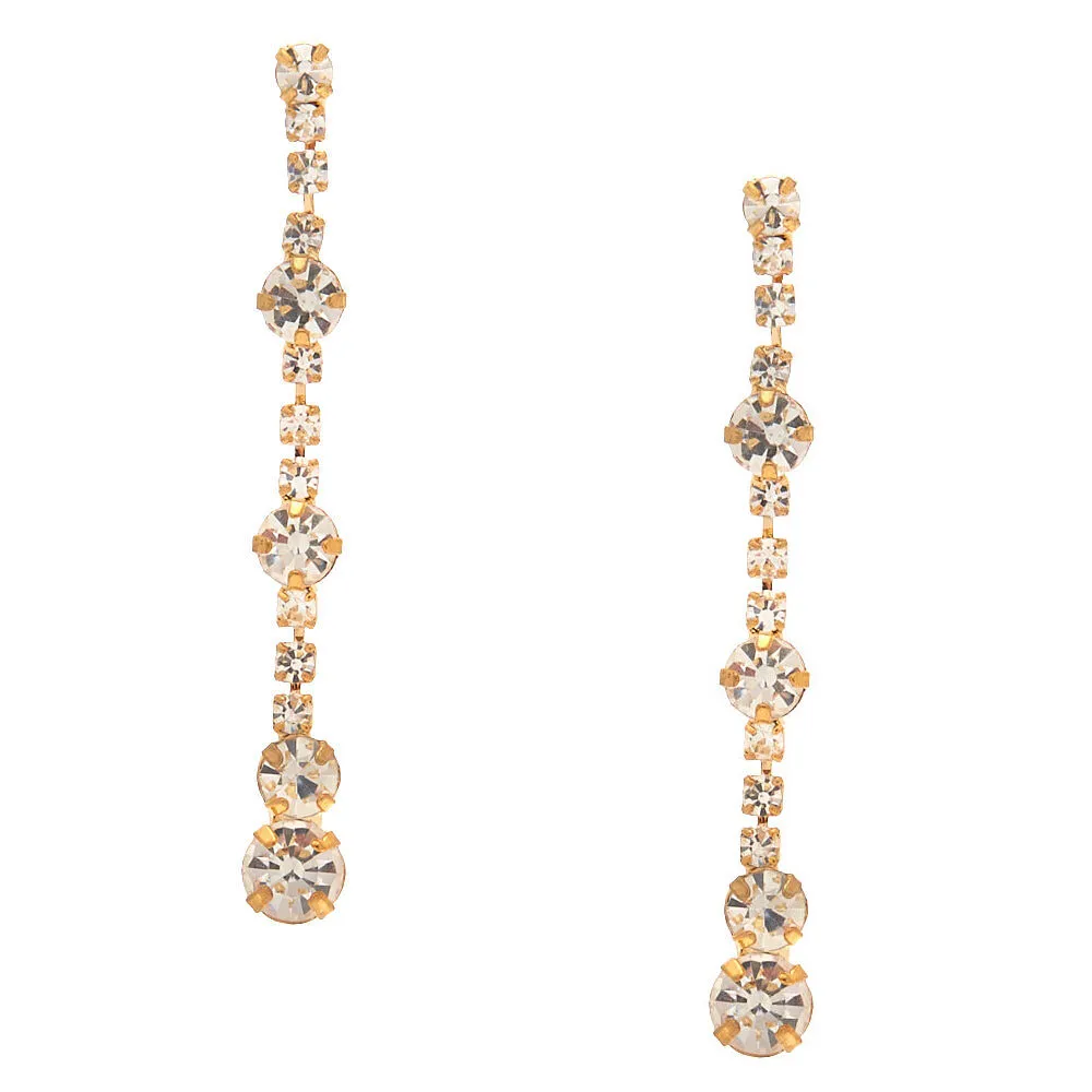 1.5" Gold Linear Faux Rhinestone Drop Earrings