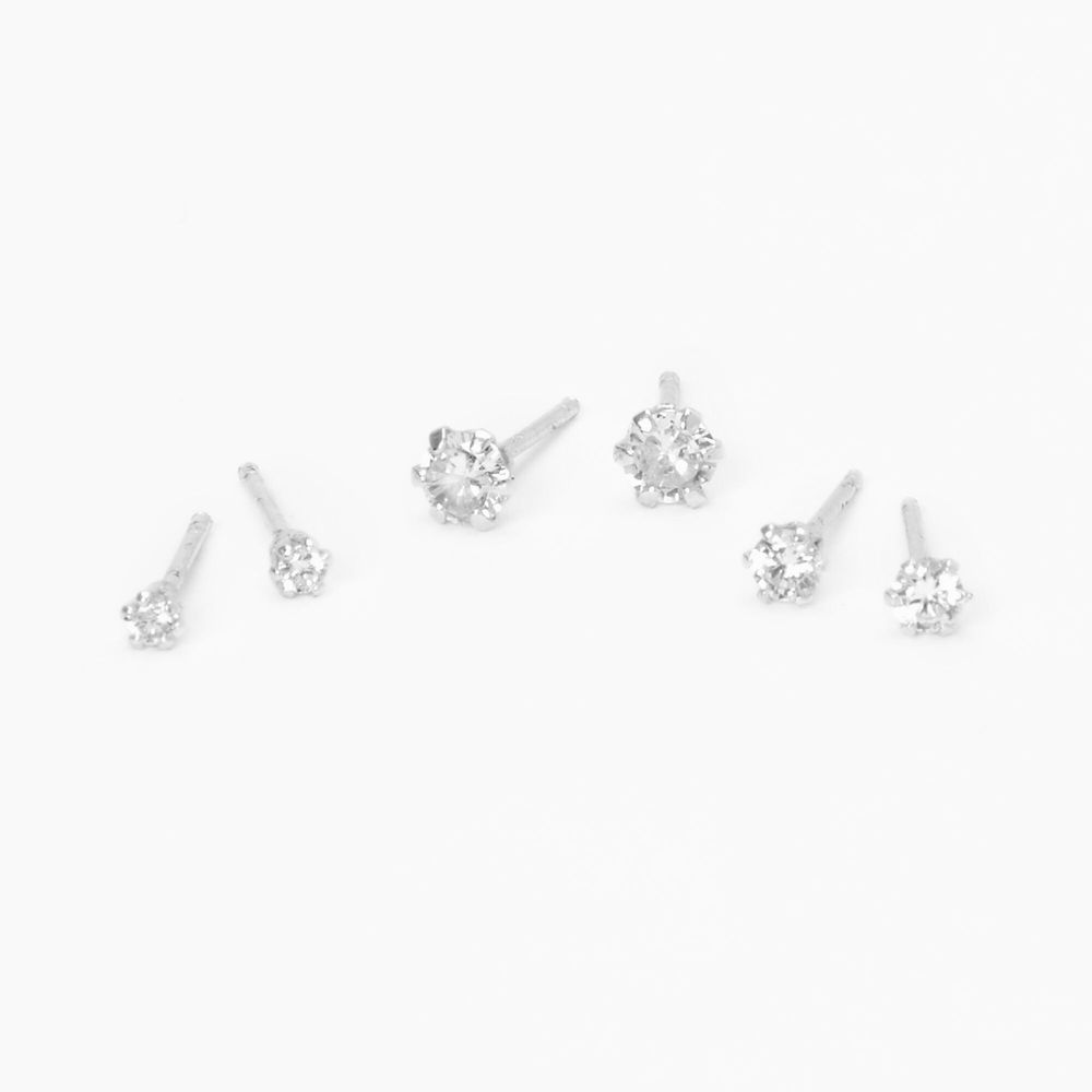 Silver Crystal Stud Earrings - 3 Pack