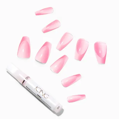 Hot Pink Shadow French Squareletto Vegan Faux Nail Set - 24 Pack