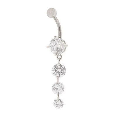 Silver 14G Triple Stone Belly Ring
