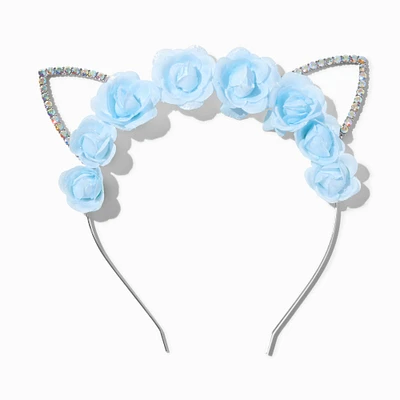 Blue Flower Iridescent Crystal Cat Ears Headband