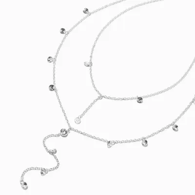 Silver Crystal Drip Y-Neck Multi-Strand Necklace