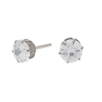 Silver Titanium Cubic Zirconia 6MM Round Stud Earrings