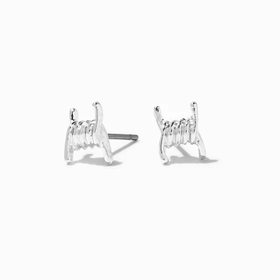 Silver-tone Barbed Wire Stud Earrings