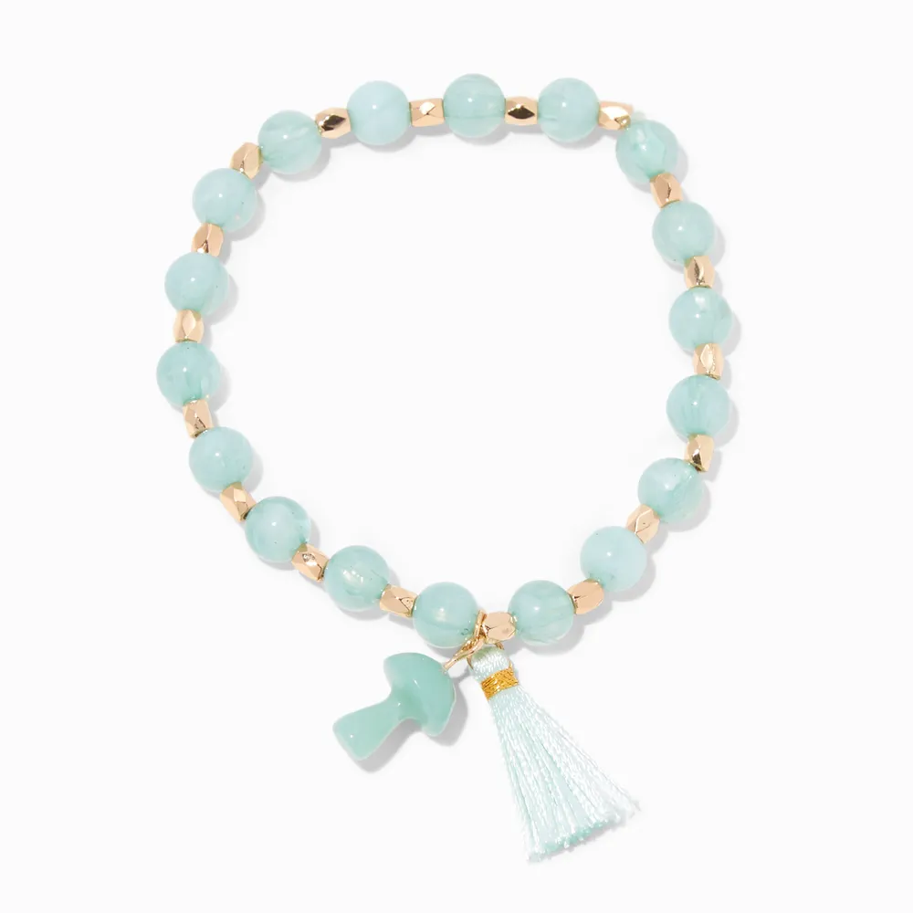 Mint Mushroom & Tassel Beaded Stretch Bracelet