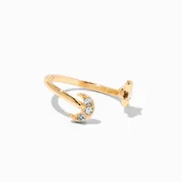 Gold Star & Moon Open Front Crystal Toe Ring