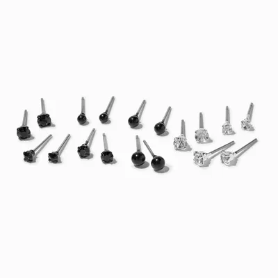 Black & Silver Assorted Stud Earrings - 9 Pack
