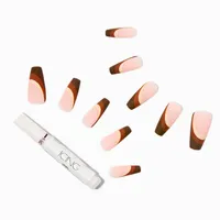 Brown Swirl Tip Squareletto Vegan Faux Nail Set - 24 Pack