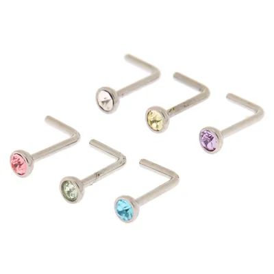 Sterling Silver 20G Pastel Stone Nose Studs  - 6 Pack