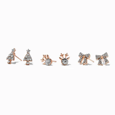 Christmas Icon Stone Gold-tone Stud Earring Set - 3 Pack