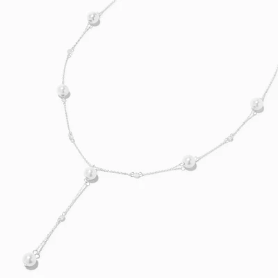 Silver Pearl & Cubic Zirconia Y-Neck Necklace