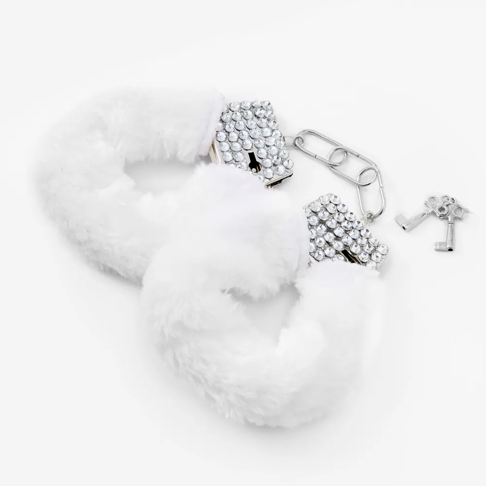 Embellished Furry White Handcuffs