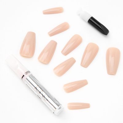 Glossy Nude Squareletto Faux Nail Set - 24 Pack
