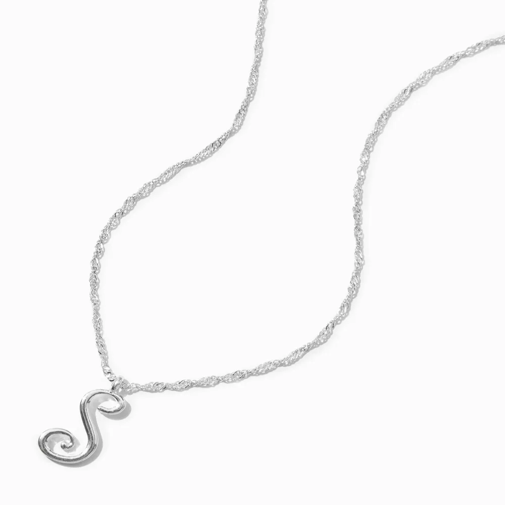 Silver Large Script Initial Pendant Necklace - S