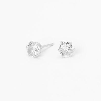 Sterling Silver Cubic Zirconia 6MM Round Stud Earrings