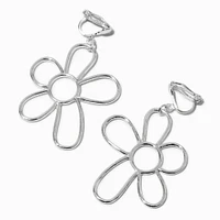 Silver-tone Daisy Outline 1.5" Clip On Drop Earrings