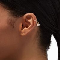 Gold 20G Crystal Faux Pearl Cartilage Clicker Earring