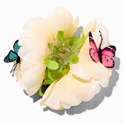 Butterfly & Ivory Flower Hair Claw