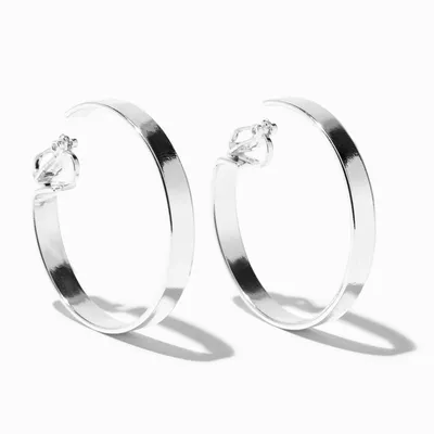 Silver 40MM Flat Wide Clip-on Hoop Earrings