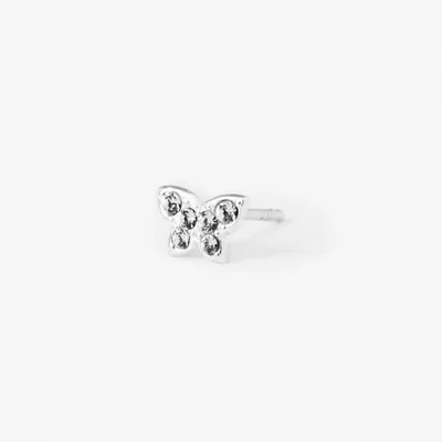 Sterling Silver Single Crystal Butterfly Stud Earring