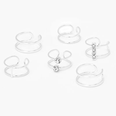 Silver Rhinestone Cuff Earrings - 5 Pack