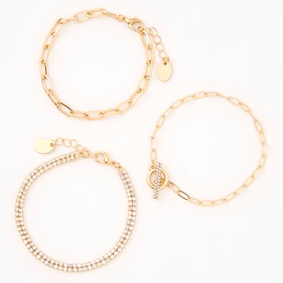 Gold Toggle Link Chain Bracelet Set - 3 Pack