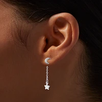 Silver-tone Front & Back Celestial 1" Linear Drop Earrings