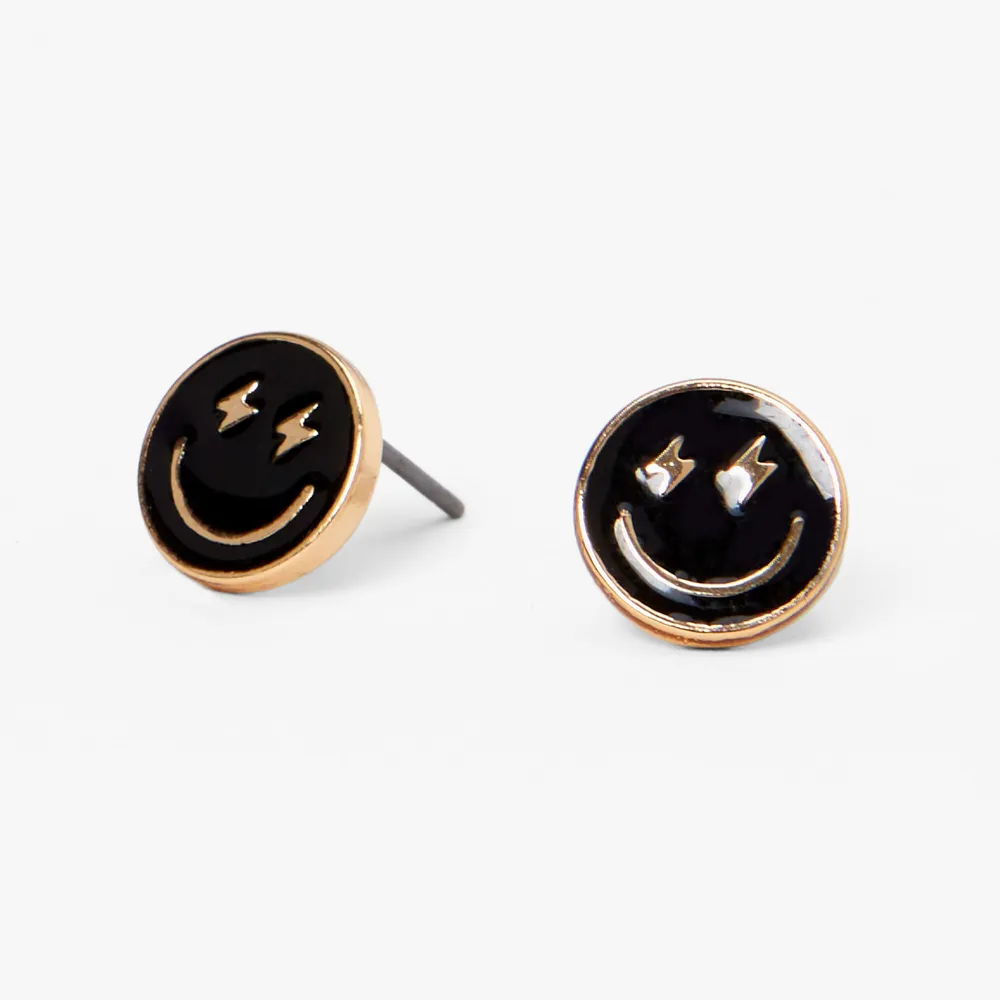 Black Happy Face Stud Earrings